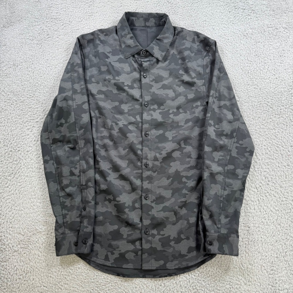 Lululemon Mens S Commission Long Sleeve Shirt Camo Grey Black Warpstreme